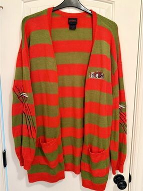 Official A Nightmare on Elm Street Striped Cardigan - Red & Olive Green